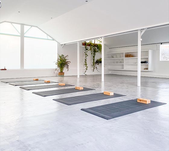 Island practice hall with high quality yoga mats